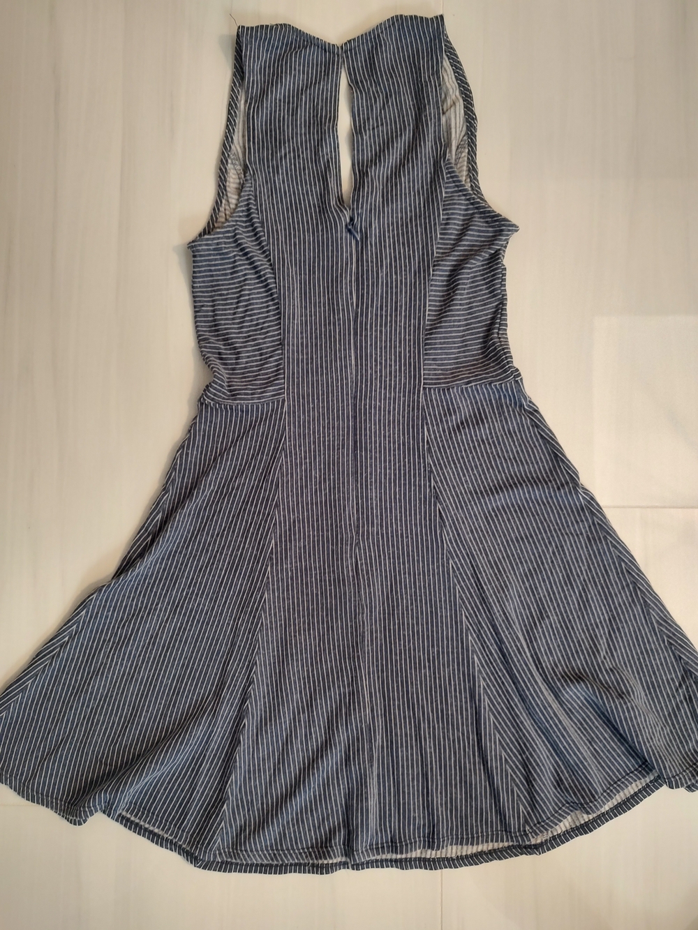 BCBGeneration Navy and White Striped V-Neck Fit & Flare Mini Dress - Picture 2 of 3